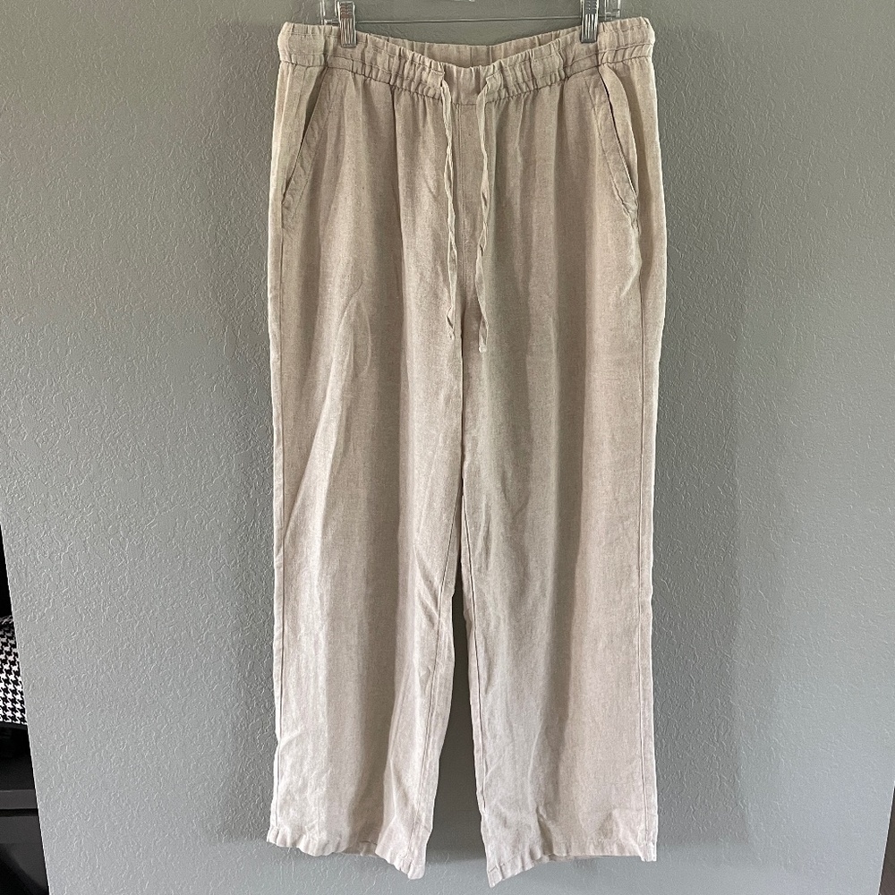 Beige Old Navy Linen wide leg drawstring pants size L Tall
